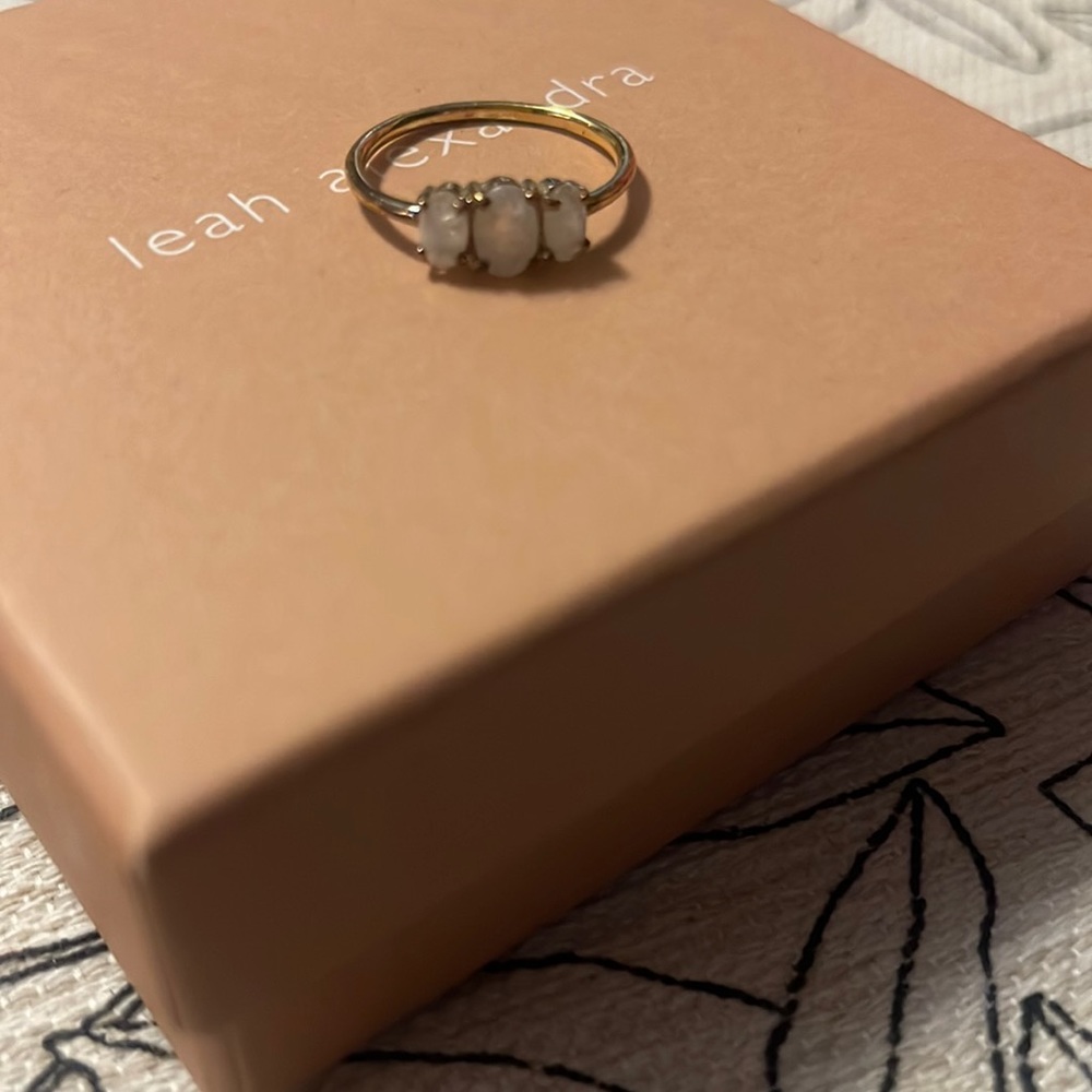 Gold Ring with White Opal Trio Stones